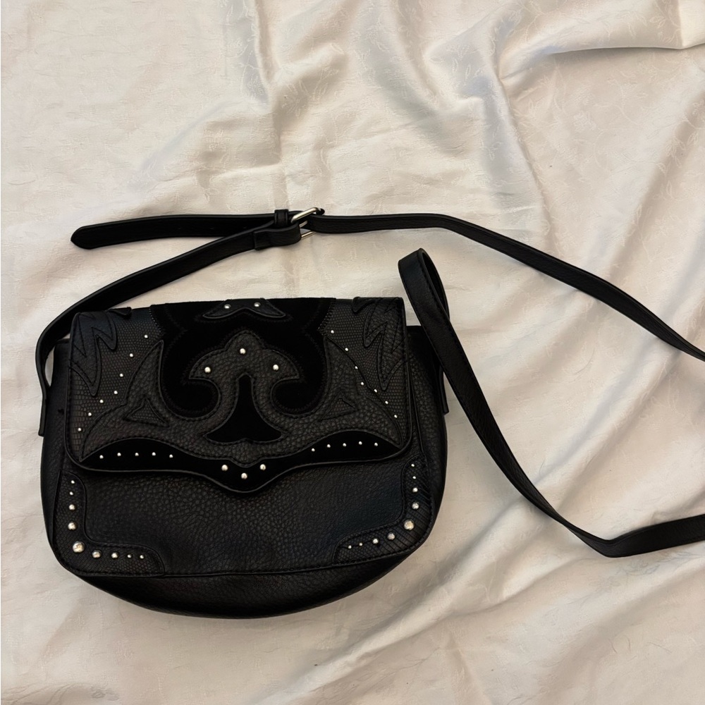Alternative studded black crossbody bag